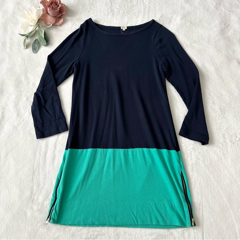 J. Crew Navy and Teal Colorblock Cotton Dress